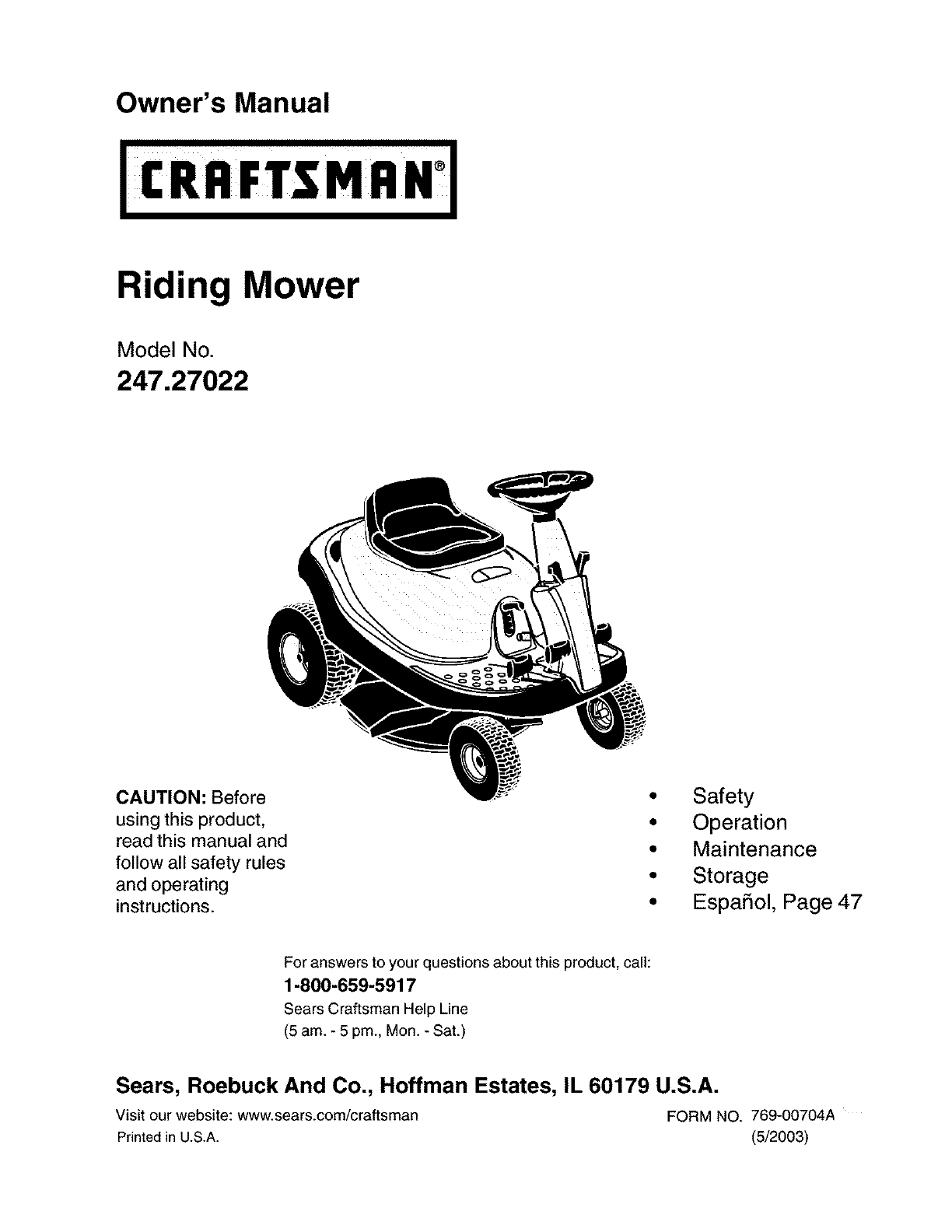 Craftsman 247.27022 Lawn Tractor