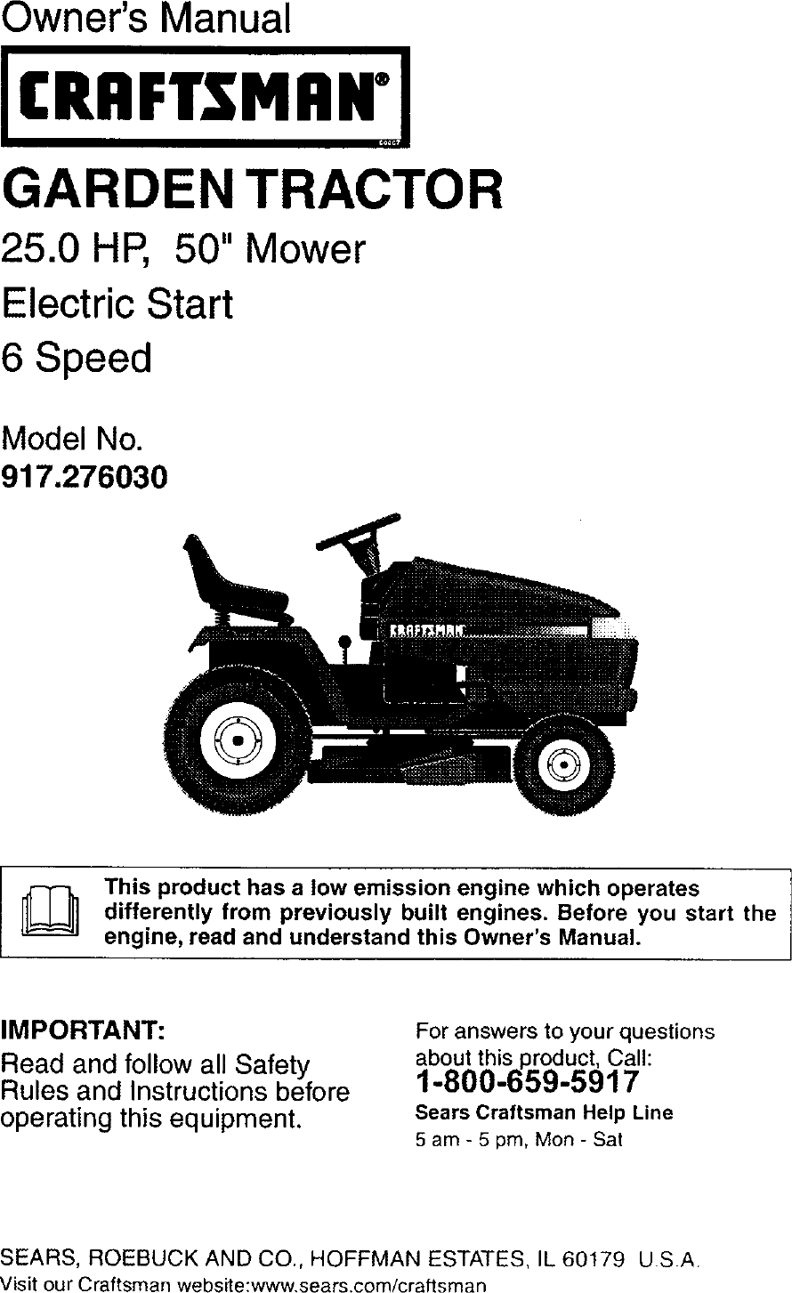 Craftsman 917.27603 Lawn Tractor