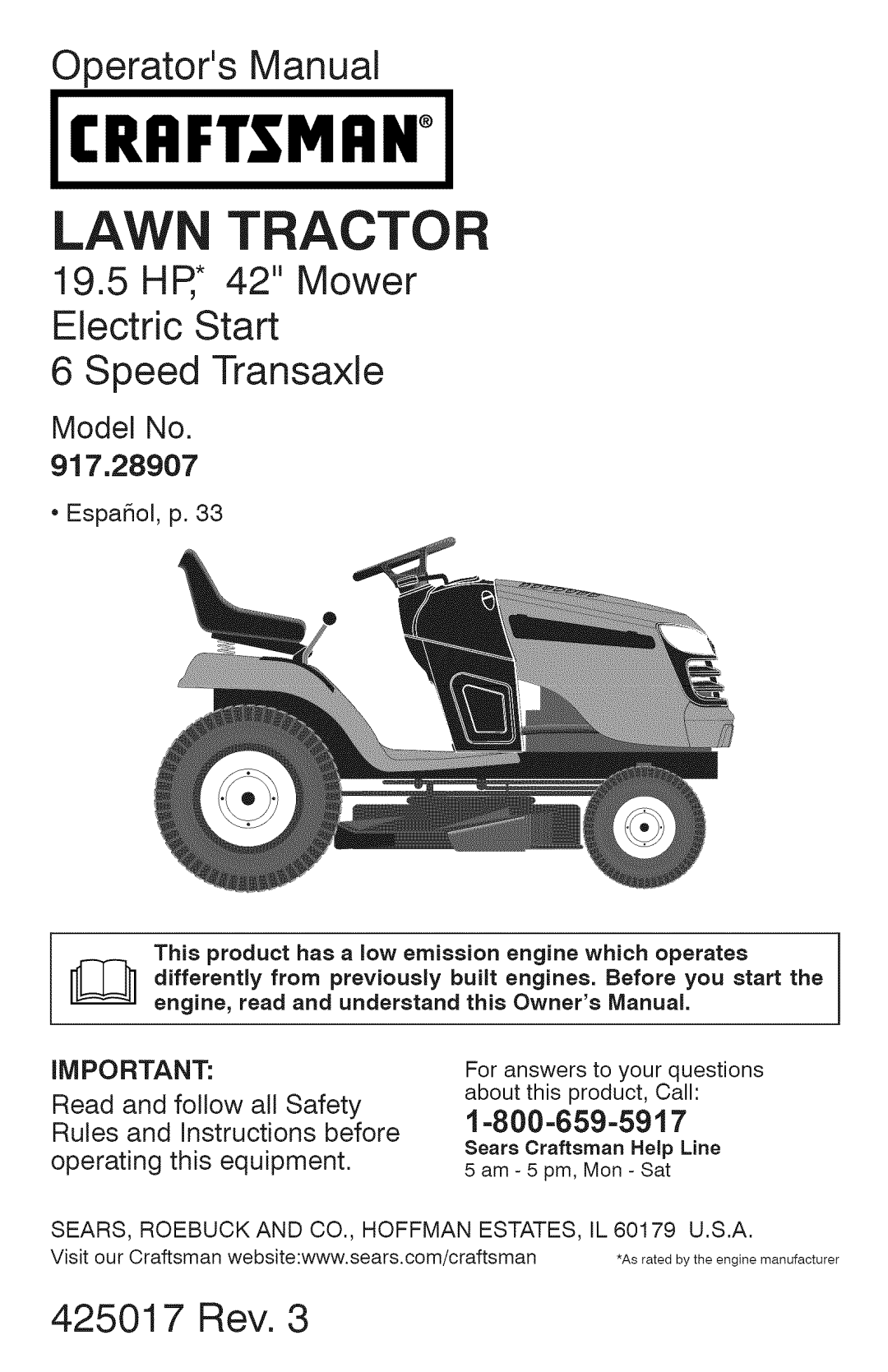 Craftsman 917.28907 Lawn Tractor
