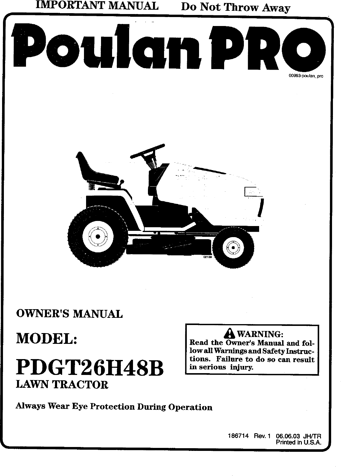 Poulan PDGT26H48 Lawn Tractor
