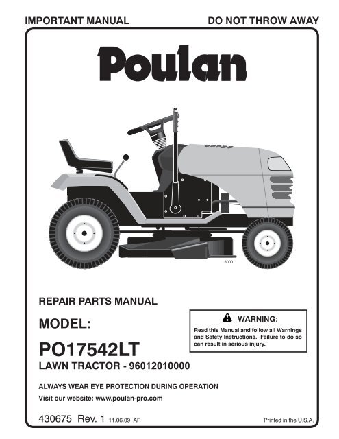 Poulan PO17542LT Lawn Tractor