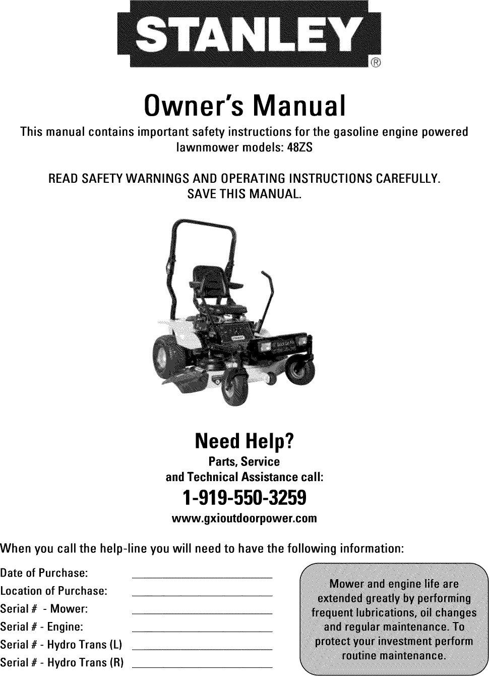 Stanley 48ZS Lawn Tractor